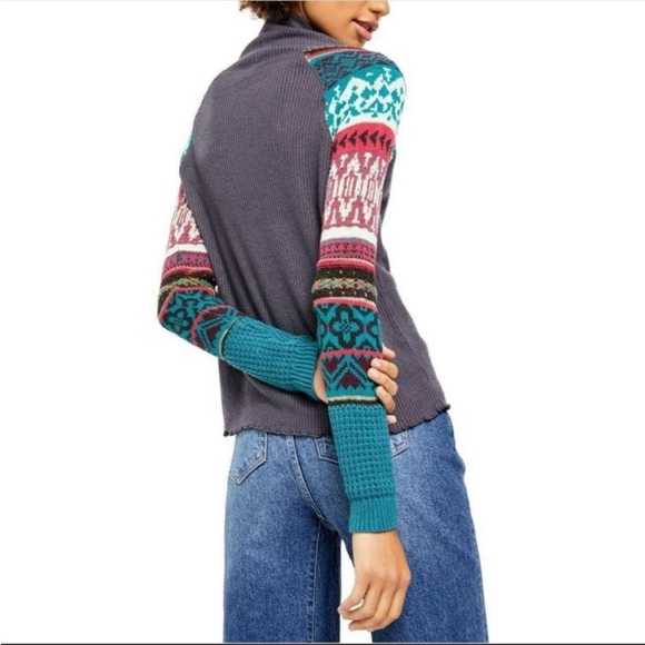 Free People Fair Isle Cowl Neck Pullover Sweater Sleeve Top XS $98 - Picture 2 of 2